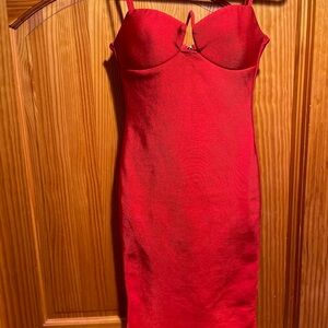 Red Bustier Midi Dress Sweetheart Neckline